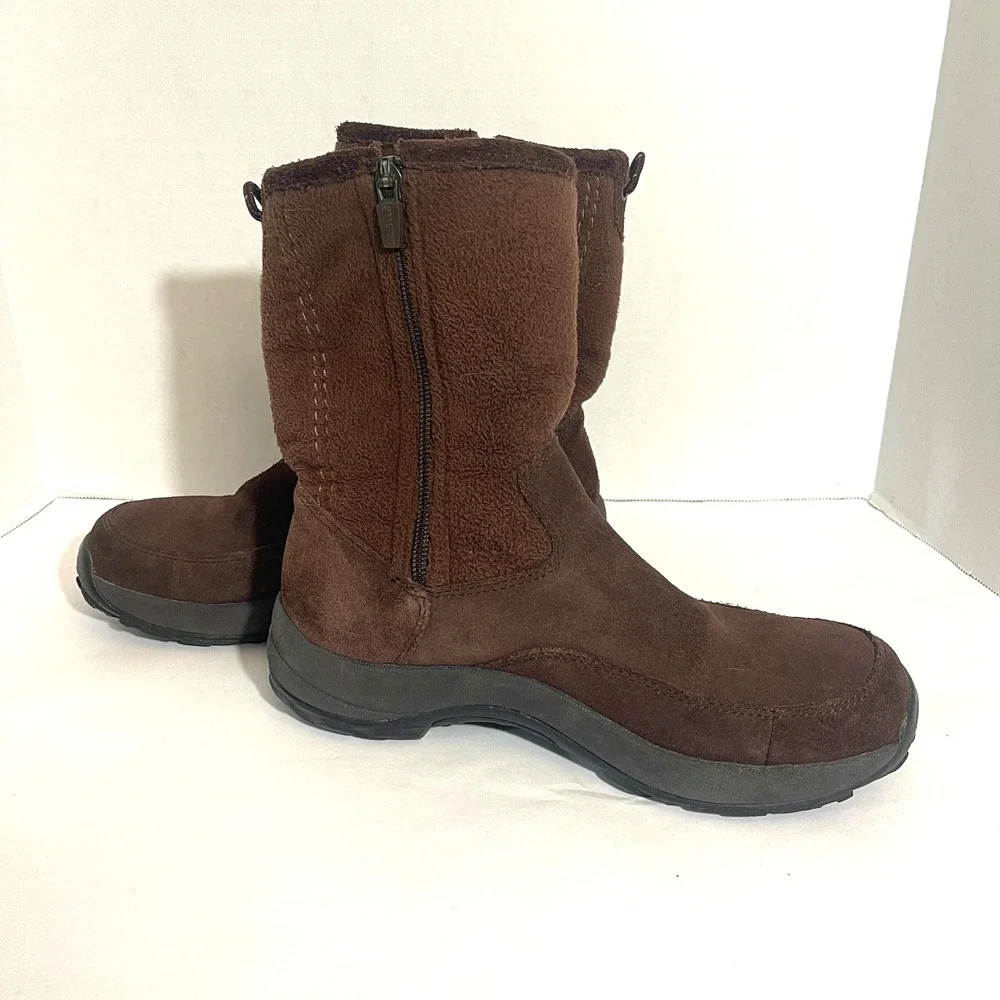 LL Bean Women's Brown Suede Fleece Lined Side Zipper Winter Boots‎ Size 7 Medium